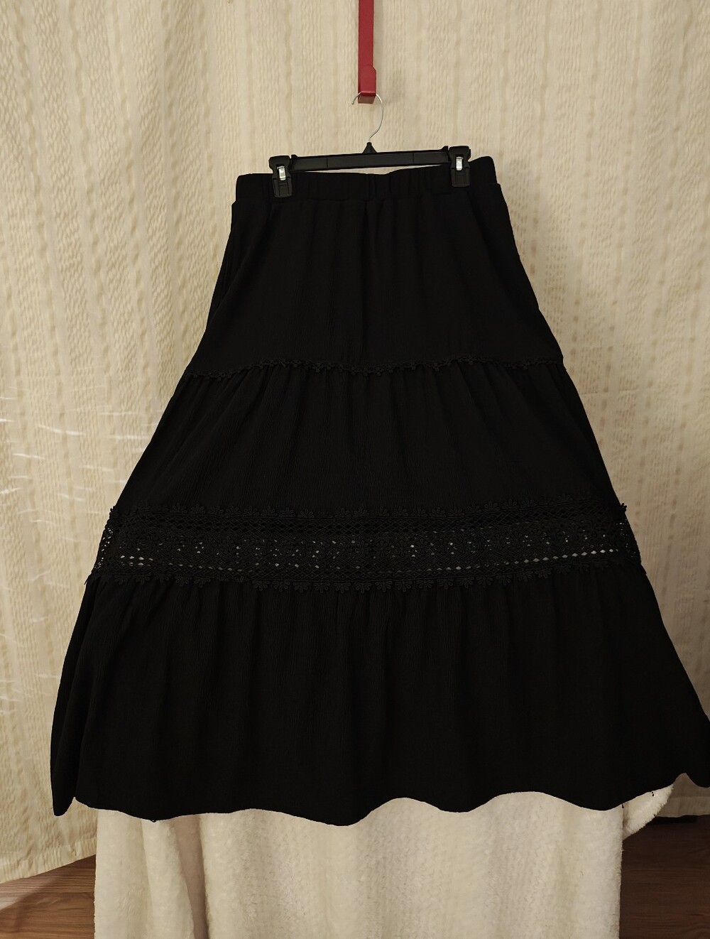 Cato Black Tiered Crochet Lace Maxi Skirt M